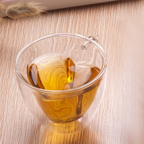 Tasses à thé transparentes à double paroi en verre résistant en forme de cœur