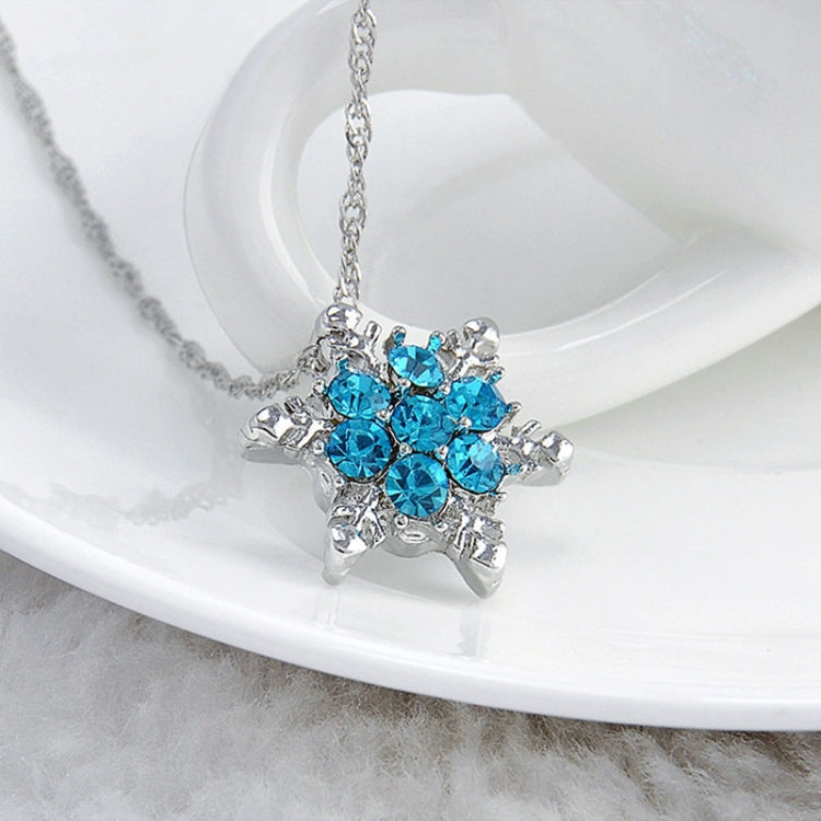 Charm Vintage Cristal Flocon De Neige Zircon Fleur Argent Colliers Pendentifs Bijoux Cadeau pour Femmes, Bleu Marine, Bleu Ciel