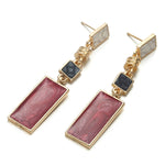Boucles d'oreilles pendantes rectangulaires en forme de goutte d'huile, fraîches et petites, motif pied-de-poule, contrastées, géométriques et longues, pour femmes.