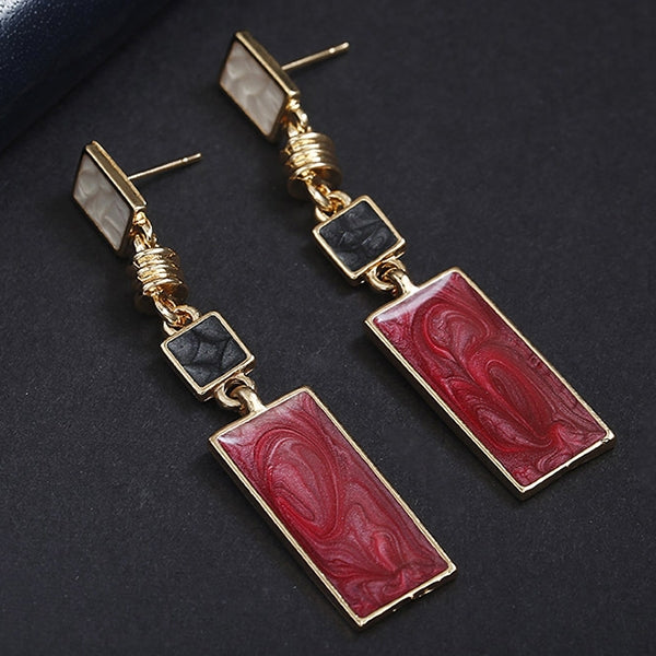 Boucles d'oreilles pendantes rectangulaires en forme de goutte d'huile, fraîches et petites, motif pied-de-poule, contrastées, géométriques et longues, pour femmes.
