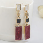Boucles d'oreilles pendantes rectangulaires en forme de goutte d'huile, fraîches et petites, motif pied-de-poule, contrastées, géométriques et longues, pour femmes.