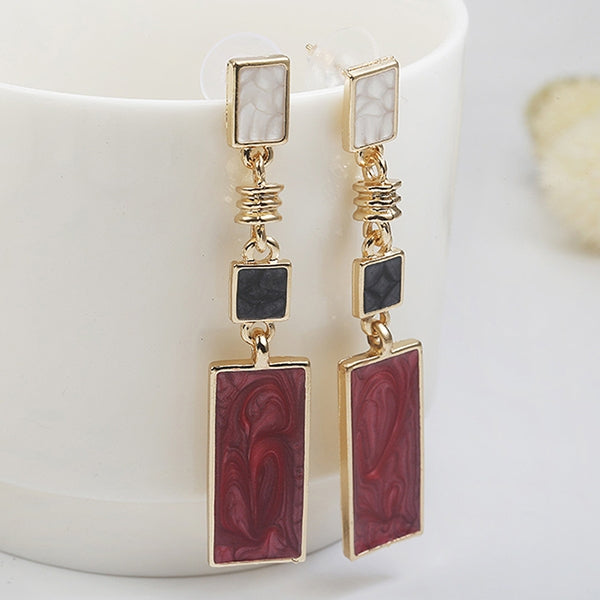 Boucles d'oreilles pendantes rectangulaires en forme de goutte d'huile, fraîches et petites, motif pied-de-poule, contrastées, géométriques et longues, pour femmes.