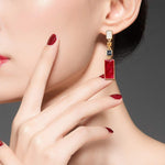 Boucles d'oreilles pendantes rectangulaires en forme de goutte d'huile, fraîches et petites, motif pied-de-poule, contrastées, géométriques et longues, pour femmes.