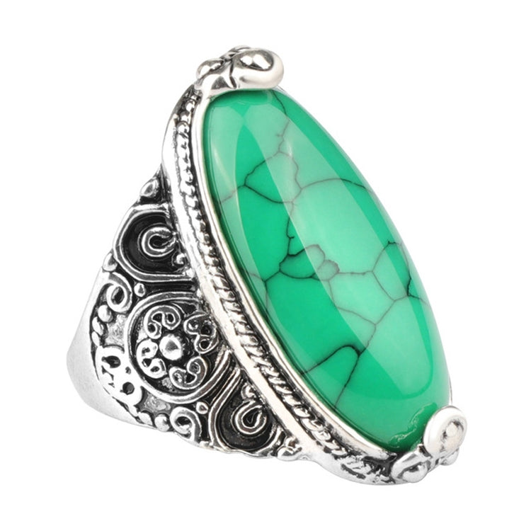 Bague fleur ovale turquoise vintage pour femme, en argent antique, 7, 8, 10