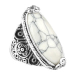 Fashion Vintage Oval Turquoise Flower Ring Women Antique Silver Jewelry, 7, 8, 10