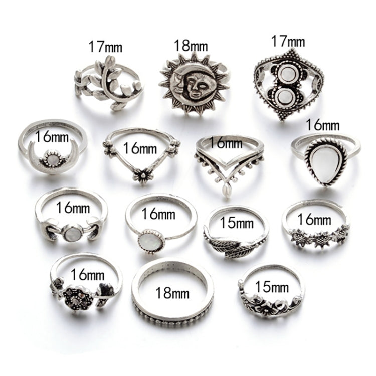 Ensemble de 14 bagues vintage punk creuses sculptées, avec diamant, goutte d'eau, fleur et lune