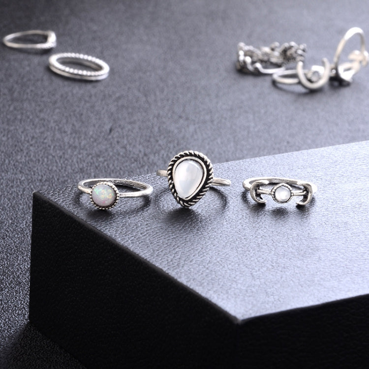 Ensemble de 14 bagues vintage punk creuses sculptées, avec diamant, goutte d'eau, fleur et lune