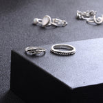 Ensemble de 14 bagues vintage punk creuses sculptées, avec diamant, goutte d'eau, fleur et lune