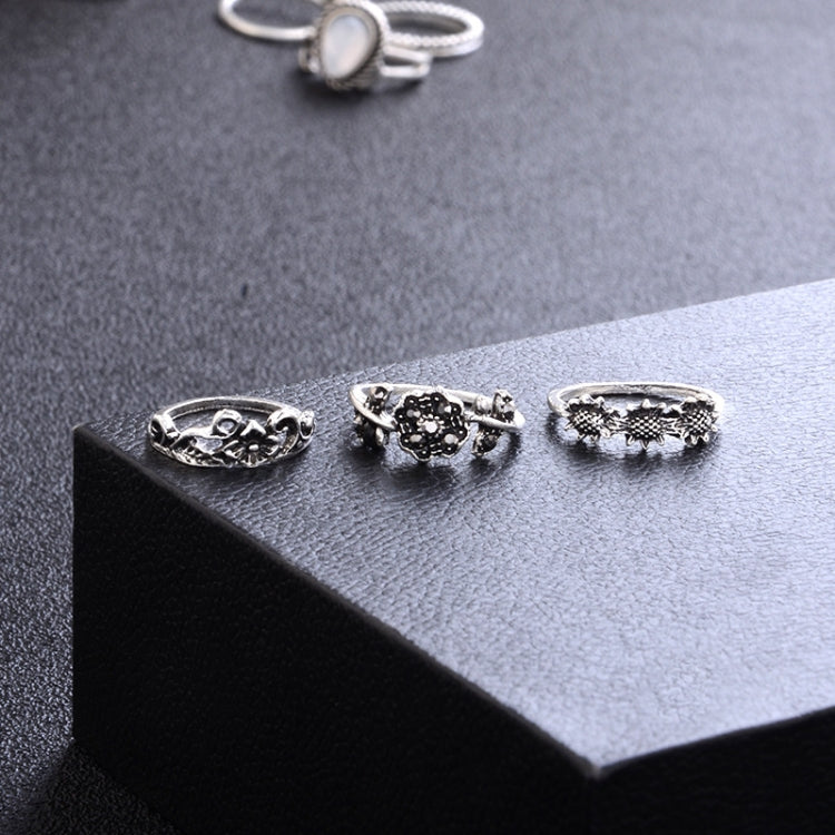 Ensemble de 14 bagues vintage punk creuses sculptées, avec diamant, goutte d'eau, fleur et lune