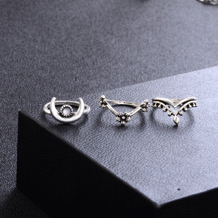 Ensemble de 14 bagues vintage punk creuses sculptées, avec diamant, goutte d'eau, fleur et lune