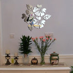 2 ensembles de stickers muraux à motif floral pour la décoration intérieure, décalcomanies murales 3D, autocollants muraux miroir DIY, décoration de salon