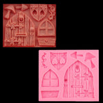 2 moules en silicone pour bonbons, motif maison de dessin animé, forme de fenêtre en bois, outil de décoration de gâteaux de conte de fées, forme de fenêtre en bois
