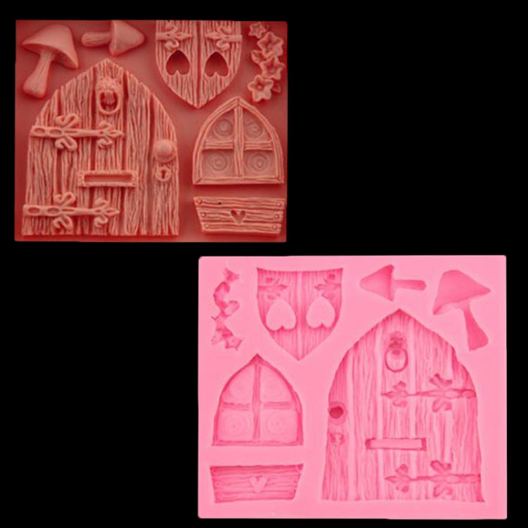 2 moules en silicone pour bonbons, motif maison de dessin animé, forme de fenêtre en bois, outil de décoration de gâteaux de conte de fées, forme de fenêtre en bois