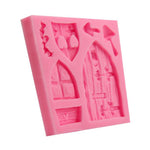2 moules en silicone pour bonbons, motif maison de dessin animé, forme de fenêtre en bois, outil de décoration de gâteaux de conte de fées, forme de fenêtre en bois