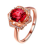 Bague Femme Fleur en Or Rose Tourmaline Rouge Tendance, tailles 6, 7, 8, 9, 10