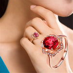 Bague Femme Fleur en Or Rose Tourmaline Rouge Tendance, tailles 6, 7, 8, 9, 10