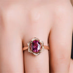 Bague Femme Fleur en Or Rose Tourmaline Rouge Tendance, tailles 6, 7, 8, 9, 10