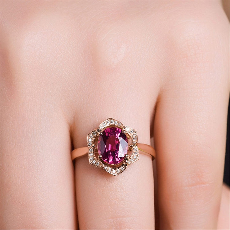 Bague Femme Fleur en Or Rose Tourmaline Rouge Tendance, tailles 6, 7, 8, 9, 10