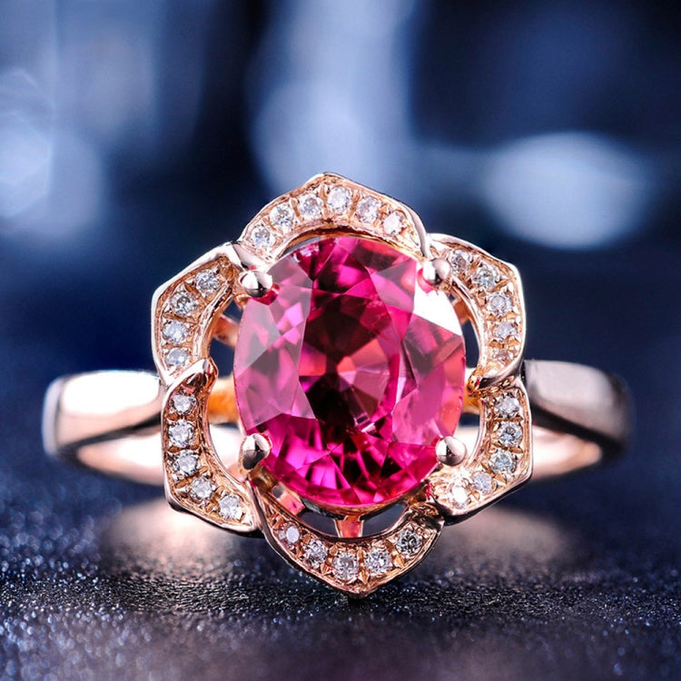 Bague Femme Fleur en Or Rose Tourmaline Rouge Tendance, tailles 6, 7, 8, 9, 10