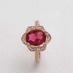 Bague Femme Fleur en Or Rose Tourmaline Rouge Tendance, tailles 6, 7, 8, 9, 10