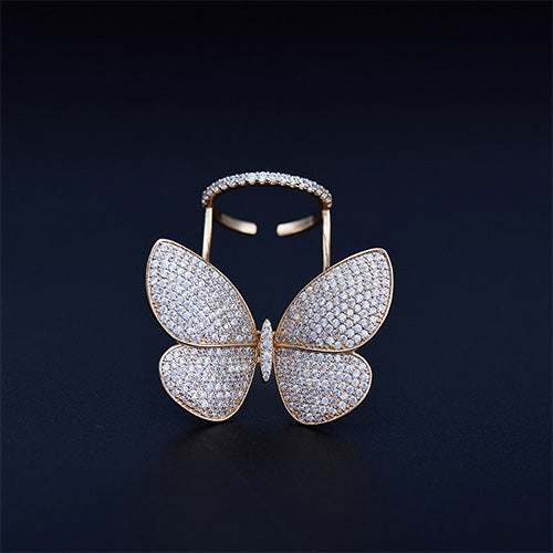 Bague papillon ajustable pour femme, avec diamants, Tailles 7, 8, 9