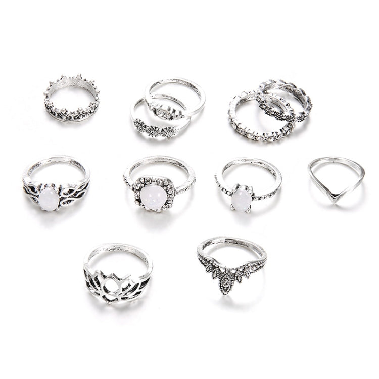 Ensemble de 11 bagues creuses en cristal, lotus et opale, avec totems rétro bohèmes