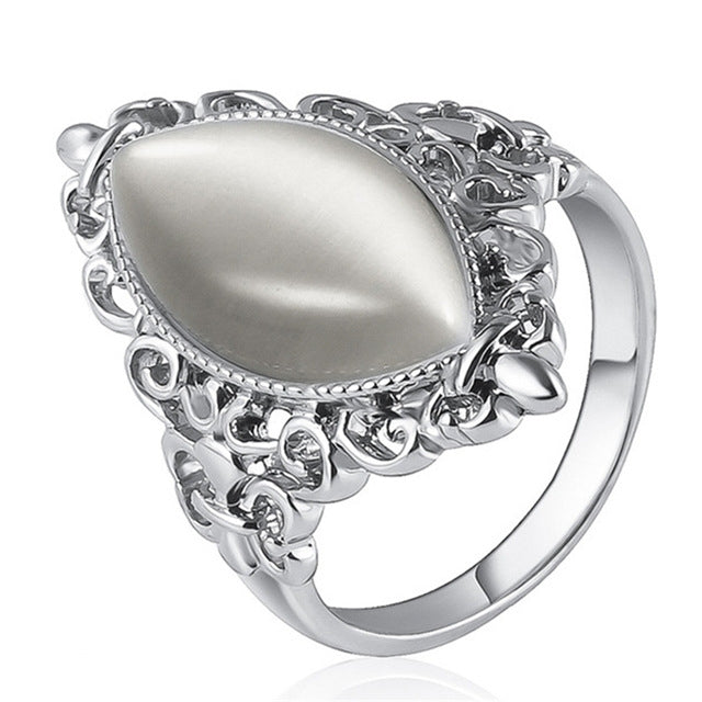Bague ovale opale goutte d'eau style ethnique vintage pour femmes, 6, 8, 9