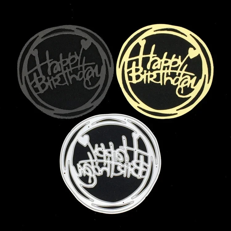 Pochoir rond Joyeux Anniversaire pour couteau, bricolage, album clip, fabrication de cartes de vœux, forme ronde Joyeux Anniversaire