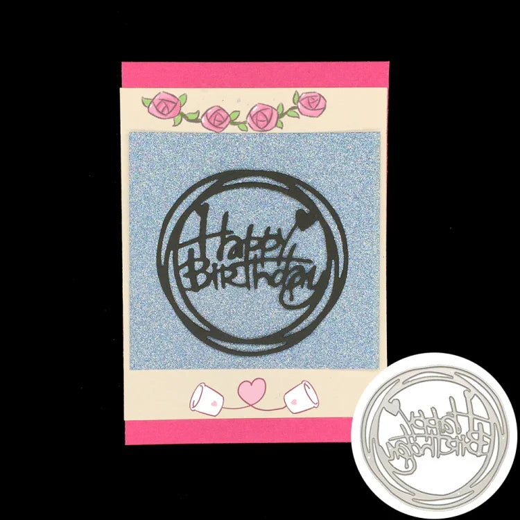 Pochoir rond Joyeux Anniversaire pour couteau, bricolage, album clip, fabrication de cartes de vœux, forme ronde Joyeux Anniversaire
