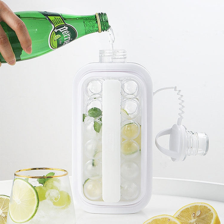Moule à glaçons rond 2 en 1, bouteille bouilloire portable avec couvercle, blanc, 17 compartiments