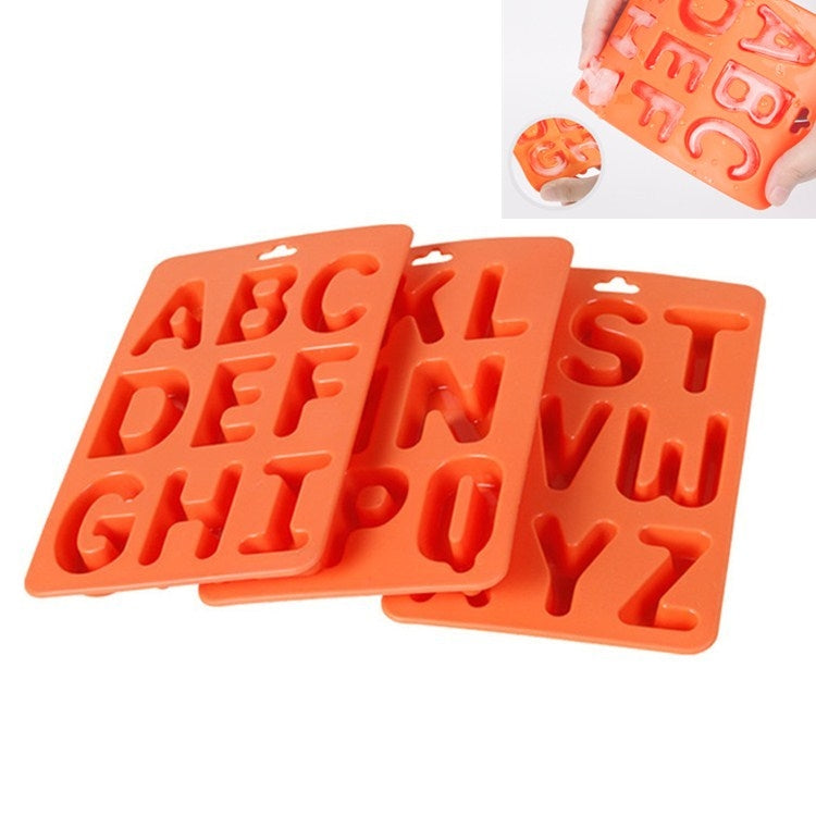 Lot de 3 moules à glaçons en silicone en forme de lettre A-Z, 3 en 1 (Orange)