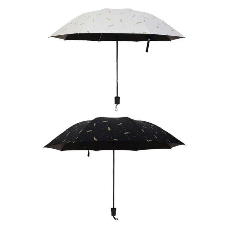 Feather Pattern Umbrella Dual-Use Three Folding Manual Control Portable Sunscreen Rain Umbrellas Windproof Parasol