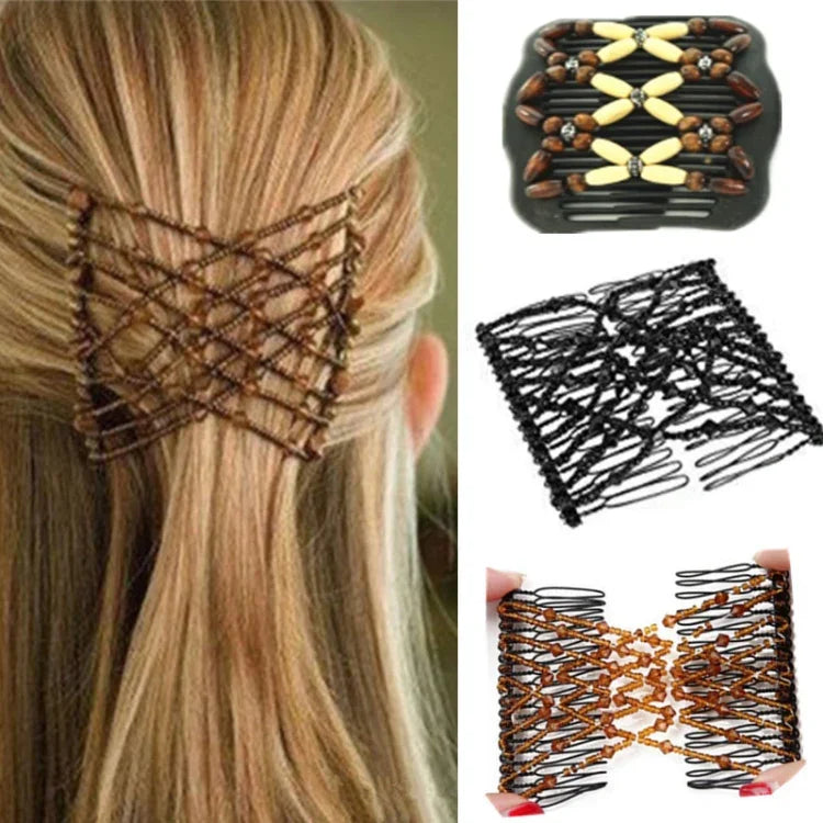 3 serre-têtes élastiques magiques pour femme, style vintage, accessoires de coiffure, chignon, peignes à cheveux en métal, épingles à cheveux