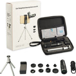 APEXEL APL-22X105 Kit d'objectifs universels 4 en 1 en métal pour téléphone portable avec téléobjectif 22X + Fisheye + Grand angle + Macro Starlight Polarisant