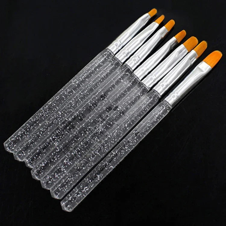 Lot de 7 stylos pinceaux pour nail art, en gel UV, acrylique, pour la construction, la peinture, le dessin et la sculpture sur ongles, avec poignée en cristal.