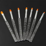 Lot de 7 stylos pinceaux pour nail art, en gel UV, acrylique, pour la construction, la peinture, le dessin et la sculpture sur ongles, avec poignée en cristal.