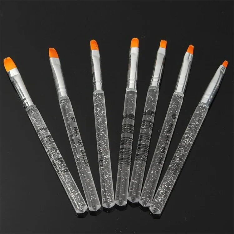 Lot de 7 stylos pinceaux pour nail art, en gel UV, acrylique, pour la construction, la peinture, le dessin et la sculpture sur ongles, avec poignée en cristal.