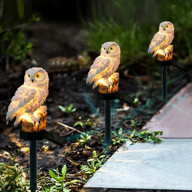 Solar Powered Owl Shape LED Night Light Garden Lawn Lamp, White, Brown