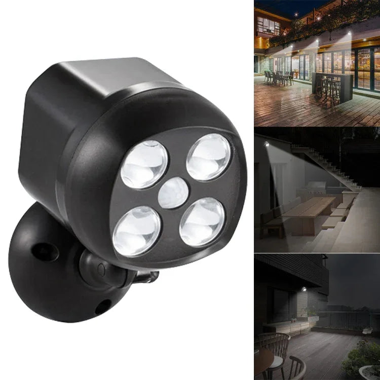 Éclairage extérieur 3W 4 LED CMS 3535 Détecteur de mouvement sans fil Projecteur extérieur Applique murale LED