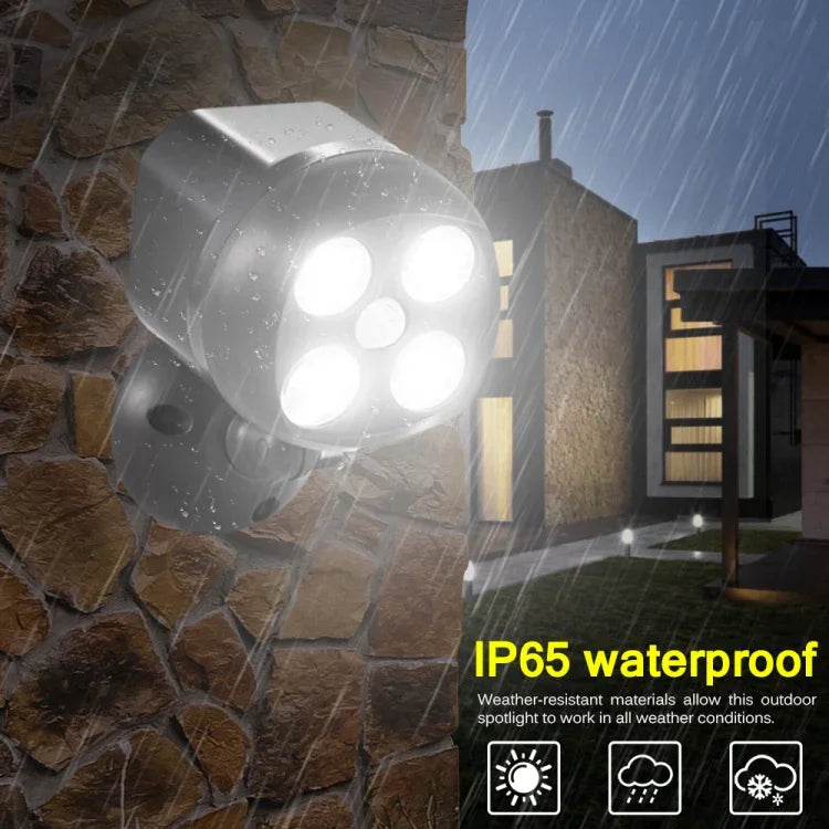 Éclairage extérieur 3W 4 LED CMS 3535 Détecteur de mouvement sans fil Projecteur extérieur Applique murale LED