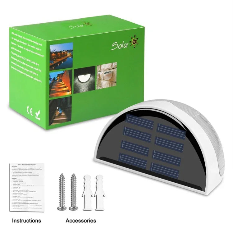 Lampe de clôture solaire semi-circulaire étanche IP55, à contrôle lumineux, pour jardin, lumière blanche chaude, lumière blanche