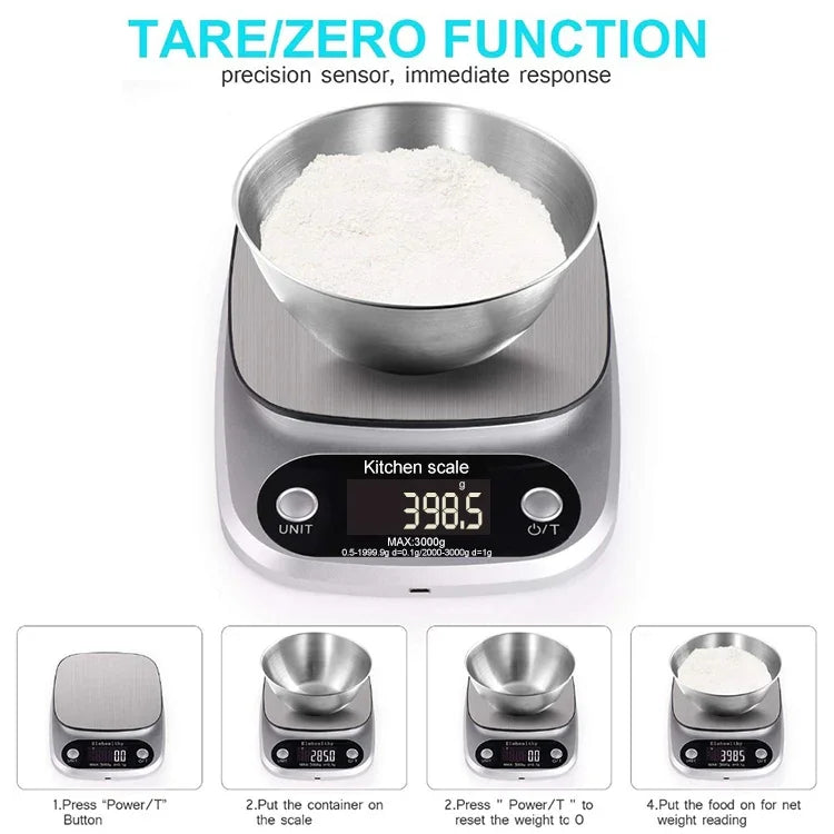 Balance de cuisine électronique LCD BOH-C305 en acier inoxydable, Spécification : 5kg/0.1g, 5kg/0.1g