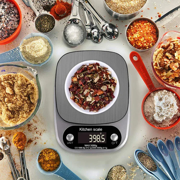 Balance électronique de cuisine en acier inoxydable BOH-C305 avec écran LCD, Spécification : 3kg/0,1g, 3kg/0,1g