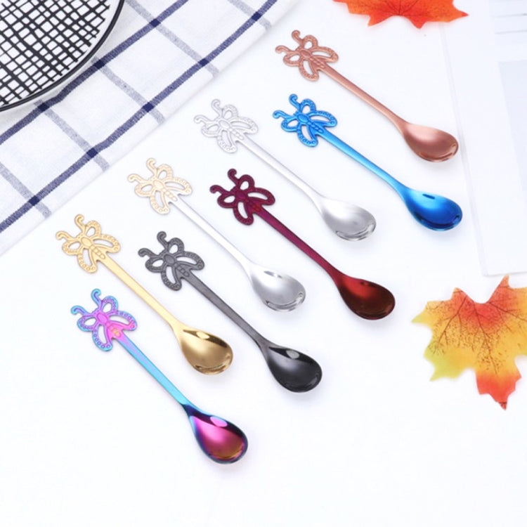 Cuillère à café papillon multicolore en acier inoxydable pour fruits, boissons froides, crème glacée, dessert, thé, argent, or, or rose, arc-en-ciel, noir, violet