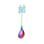 Cuillère à café papillon multicolore en acier inoxydable pour fruits, boissons froides, crème glacée, dessert, thé, argent, or, or rose, arc-en-ciel, noir, violet