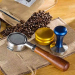 Support filtre pour machine à café en acier inoxydable avec poignée en bois sans fond, filtre pour machine à café