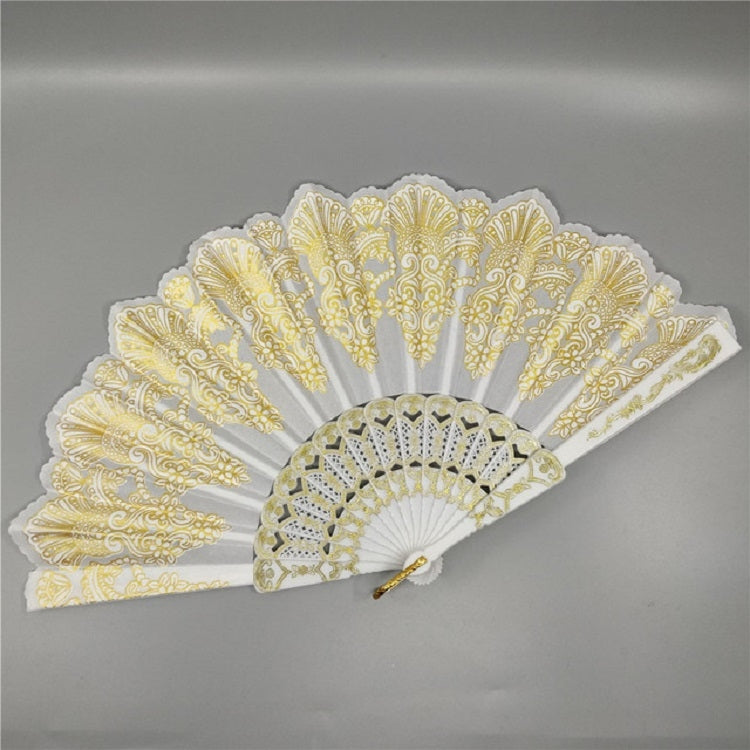 Éventail pliant en plastique style espagnol, éventail en dentelle paon, éventail de danse pour femmes avec dorures, 23x42cm