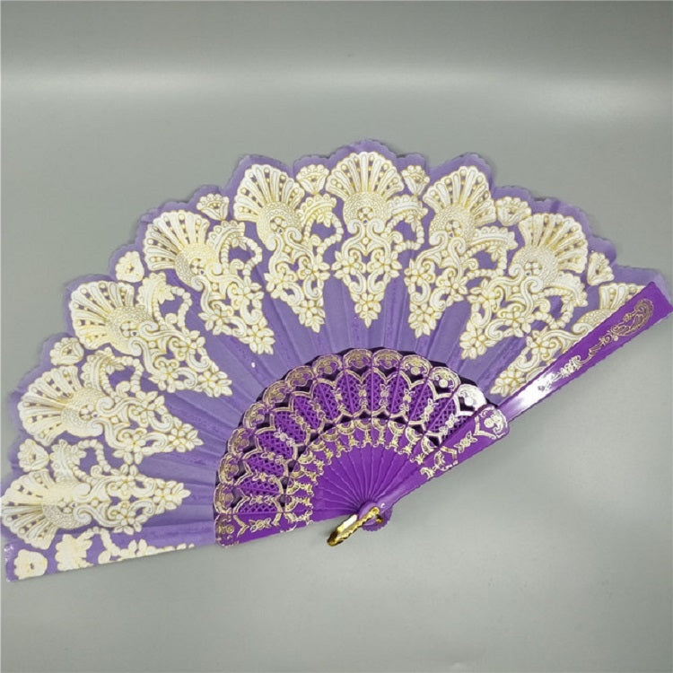 Éventail pliant en plastique style espagnol, éventail en dentelle paon, éventail de danse pour femmes avec dorures, 23x42cm
