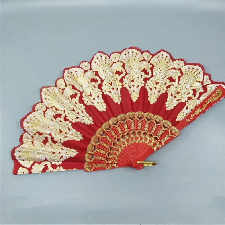 Éventail pliant en plastique style espagnol, éventail en dentelle paon, éventail de danse pour femmes avec dorures, 23x42cm