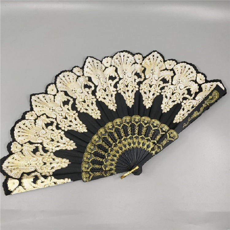 Éventail pliant en plastique style espagnol, éventail en dentelle paon, éventail de danse pour femmes avec dorures, 23x42cm